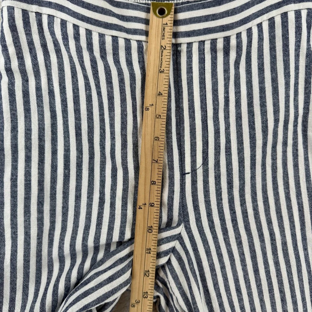 Banana Republic Wide Leg Cropped Pants Womens S Blue Stripe Linen Blend Pull On